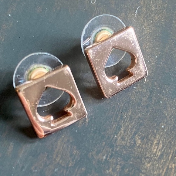 Kate Spade New York Hole Punch Cutout Spade Square Shape Rose Gold Studs - Picture 2 of 6